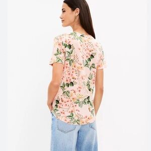 LOFT Pink Floral V-Neck Short Sleeve Tee